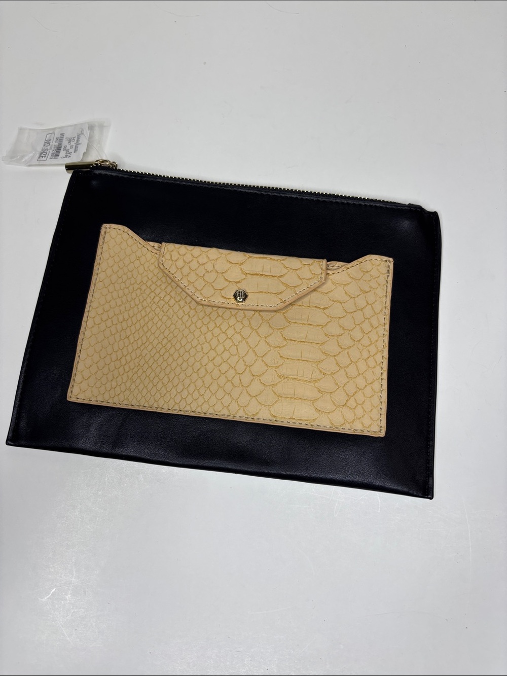 Neiman Marcus Black Clutch with Beige Embossed Card Pocket